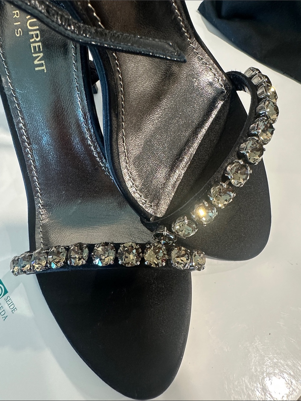 Saint Laurent Black Crystal-Strap Slingback Heels - Picture 5 of 9